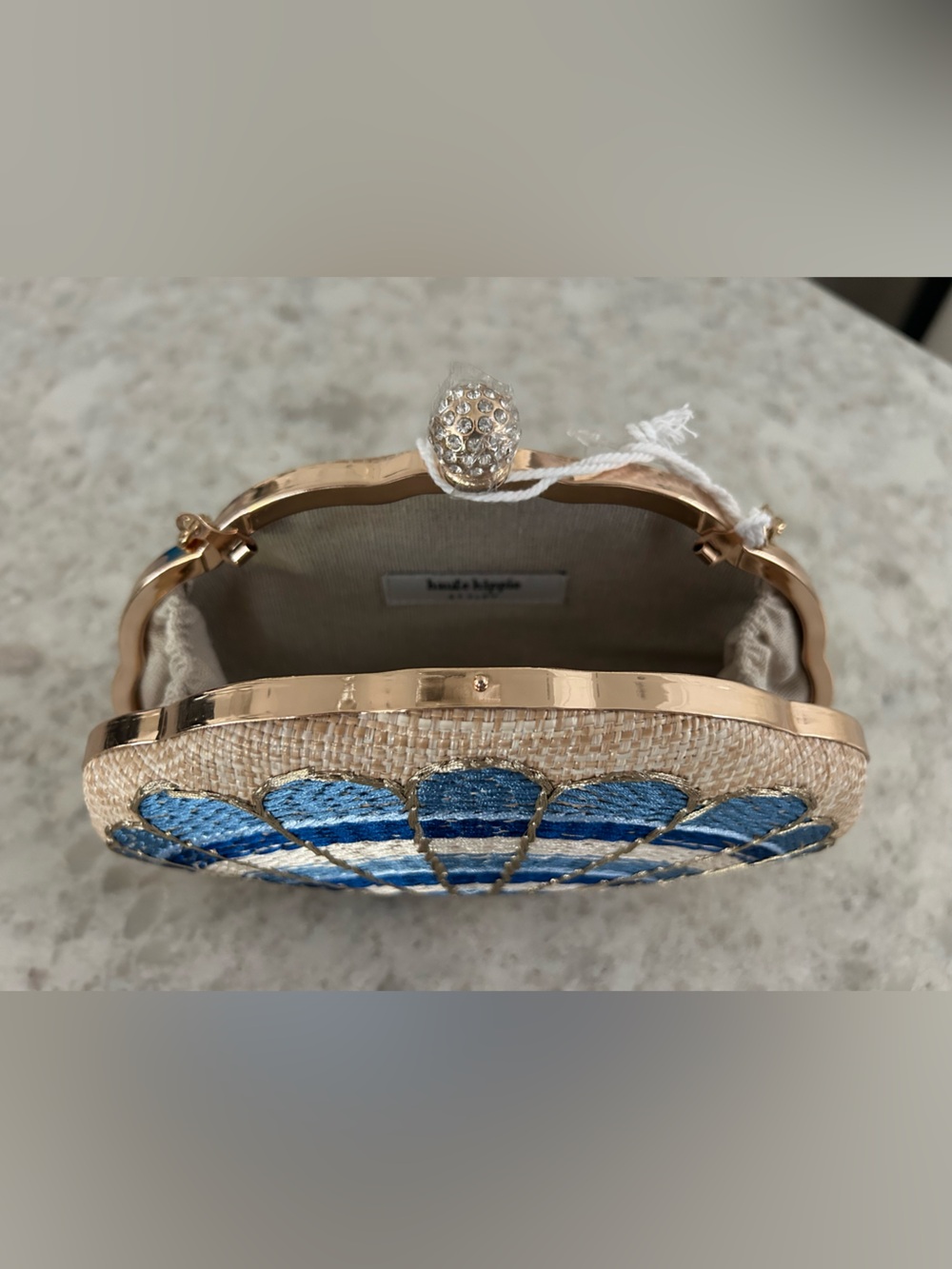 “New” Haute Hippie Blue Embroidered Shell Clutch Bag - Picture 5 of 8